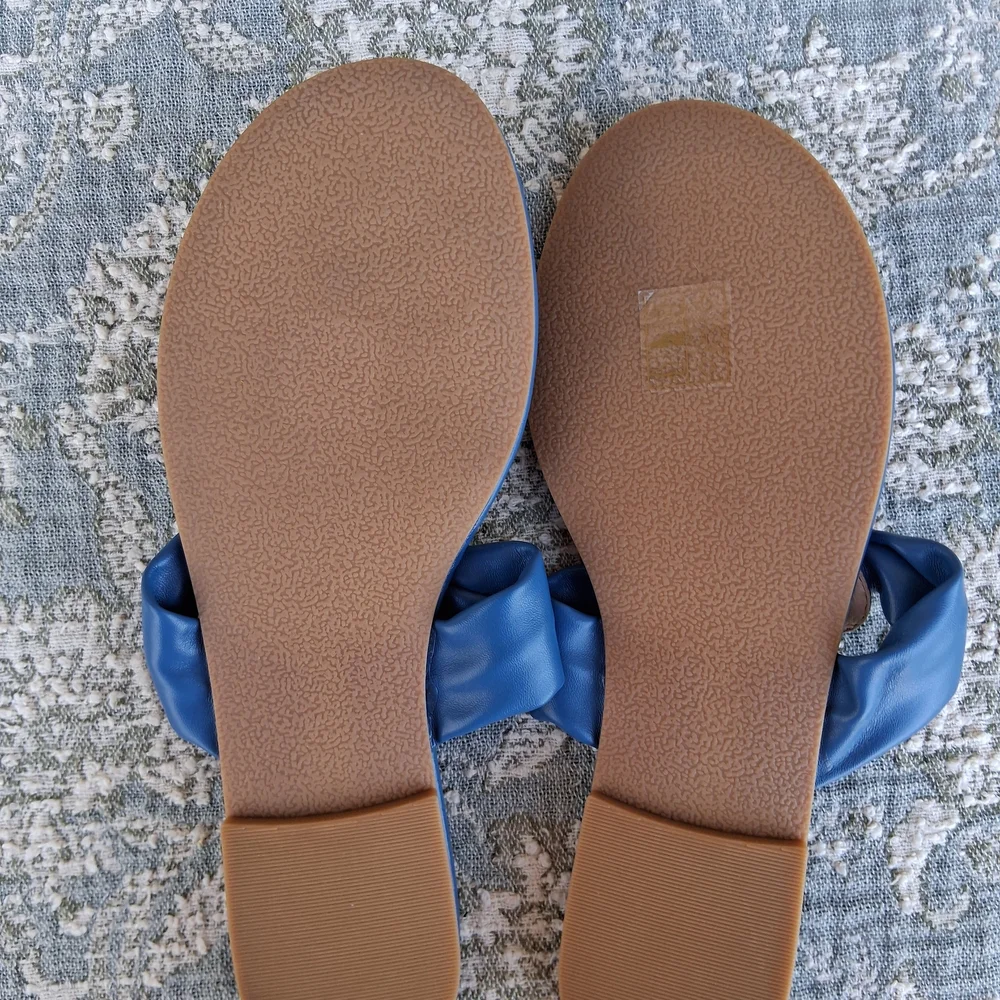 Jack Rogers Vanna Bow Knot Leather Sandals Blue Thong Slide Size 9 Chic Trendy - Picture 4 of 11